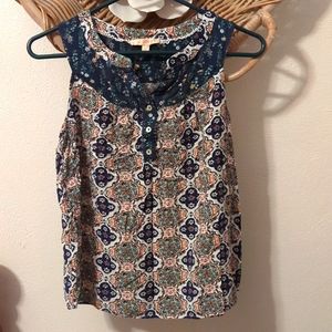 Stitch Fix Sleeveless Henley Blouse Boho Small